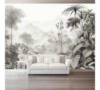 3D Photo Wallpaper 400 X 280 Cm Oriental Ink Painting Gray Rainforest Mountains Wall Mural Non-Woven Panoramic Poster Home Decoration Wallpaper Murals for Living Room Bedroom Office