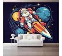 3D Photo Wallpaper 400 X 280 Cm Space Christmas Blue Astronaut Planet Wall Mural Non-Woven Panoramic Poster Home Decoration Wallpaper Murals for Living Room Bedroom Office