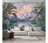 3D Photo Wallpaper 500 x 350 cm Mural Tropical Rainforest Non-Woven Art Print Murals, Indoor A Tranquil Lake Illustration Poster Picture Design for Living Room Tv Backdrop Kids Room Decor Green