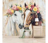 3D Photo Wallpaper A Horse Wearing A Wreath 500(W) x280(H) cm Wall Mural Animal Non-Woven Peel and Stick Self-Adhesive for Living Room Bedroom Dining Hotel