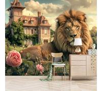 3D Photo Wallpaper A Lion Lying Quietly Among The Flowers 250(W) x175(H) cm Wall Mural Animal Non-Woven Peel and Stick Self-Adhesive DIY Walls Decor for TV Background and Sofa Backdrop