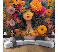 3D Photo Wallpaper Abstract Portrait of A Woman 250×175 Cm, Colorful Flower Oil Painting Wall Art Wallpaper Mural Modern Design Living Room Bedroom Hallway Murals Wall Decoration, Mixed Colors