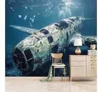 3D Photo Wallpaper Aircraft Wreckage 150(W) x105(H) cm Wall Mural Airplane Non-Woven Peel and Stick Self-Adhesive Home Decoration Bedroom Kitchen Wall Paper
