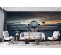 3D Photo Wallpaper Airplane Print Wall Murals, Sunset Helipad Modern Non-Woven Wall Mural, Decoration Poster Picture Design Modern Mural 300x210 cm (WxH) for livingroom Kids Bedroom 13U-22