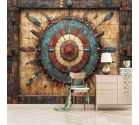 3D Photo Wallpaper Ancient Shield Decoration 300(W) x256(H) cm Wall Mural Primitive Tribal Culture Non-Woven Peel and Stick Self-Adhesive for Study Living BedRooms Home