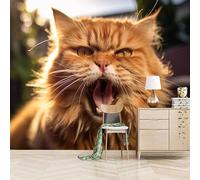 3D Photo Wallpaper Angry Orange Cat 150(W) x105(H) cm Wall Mural Animal Non-Woven Peel and Stick Self-Adhesive Home Decoration Bedroom Kitchen Wall Paper