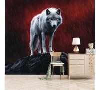 3D Photo Wallpaper Animal Wolf 150(W) x105(H) cm Wall Mural Horror Art Non-Woven Peel and Stick Self-Adhesive Home Decoration Bedroom Kitchen Wall Paper