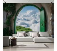 3D Photo Wallpaper Archway Window View Modern Wall Mural Non-Woven Poster 200x140 cm Sky Scenery Wall Art Wallpaper Decoration for TV Background Living Room Bedroom R-129