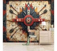 3D Photo Wallpaper Arrow Shield 366(W) x256(H) cm Wall Mural Primitive Ethnic Style Non-Woven Peel and Stick Self-Adhesive Poster Decoration for Bedroom Living Room Corridor