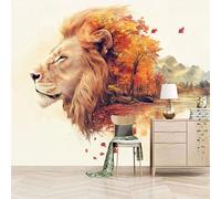 3D Photo Wallpaper Autumn Scenery Outlines A Lion 150(W) x105(H) cm Wall Mural Nature Painting Art Non-Woven Peel and Stick Self-Adhesive Home Decoration Bedroom Kitchen Wall Paper