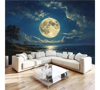 3D Photo Wallpaper Beach Moonlit Night Wall Mural Decoration Poste Ocean Nature Premium Non-Woven Wall Mural Wallpaper Wall Art for Living Room Bedroom W400xH280 13yf327