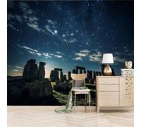 3D Photo Wallpaper Big Rock Night View Starry Sky 150(W) x105(H) cm Wall Mural Ancient Mystery Non-Woven Peel and Stick Self-Adhesive Home Decoration Bedroom Kitchen Wall Paper