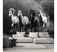 3D Photo Wallpaper Black and White Horse 150x105 cm Art Wall Mural Non-Woven Small 3D Panoramic Poster Animal Mural Wallpaper Poster TV Background Decoration for Living Room Bedroom R140