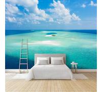 3D Photo Wallpaper Blue Ocean Print Wall Murals, Blue Sky A Healing Landscape Non-Woven Wall Mural, Decoration Poster Picture Design Modern Mural 350x256 cm (WxH) for livingroom Kids Bedroom 7U-43