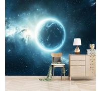 3D Photo Wallpaper Blue Planet Levitation 366(W) x256(H) cm Wall Mural Sci-fi Universe Style Non-Woven Peel and Stick Self-Adhesive Poster Decoration for Bedroom Living Room Corridor