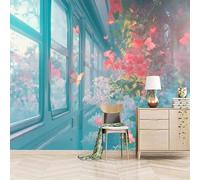 3D Photo Wallpaper Butterfly Flower Sea Train 400(W) x280(H) cm Wall Mural Plants and Flowers Non-Woven Peel and Stick Self-Adhesive Premium Art Print Decor for Living Room Bedroom