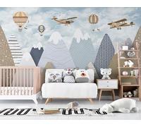 3D Photo Wallpaper Cartoon Airplane Wall Mural Decoration Poste Childlike Fun Premium Non-Woven Wall Mural Wallpaper Wall Art for Living Room Bedroom W366xH254 19yf151