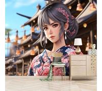 3D Photo Wallpaper Cartoon Japanese Kimono Beauty 150(W) x105(H) cm Wall Mural Ancient Two-Dimensional Non-Woven Peel and Stick Self-Adhesive Home Decoration Bedroom Kitchen Wall Paper