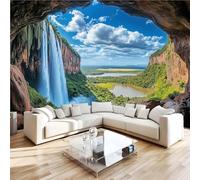 3D Photo Wallpaper Caves Waterfalls Wall Mural Decoration Poste Framed View Valley Premium Non-Woven Wall Mural Wallpaper Wall Art for Living Room Bedroom W350xH256 11yf122