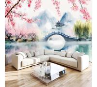 3D Photo Wallpaper Cherry Blossom Wall Mural Decoration W200xH140 | Oriental Landscape Premium Non-Woven Wallpaper Wall Art Poster for Living Room Bedroom Kids Room Office 1-378