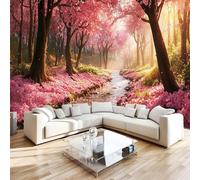 3D Photo Wallpaper Cherry Blossoms Forest Modern Wall Mural Non-Woven Poster 250x175 cm Rivers Nature Wall Art Wallpaper Decoration for TV Background Living Room Bedroom R1234