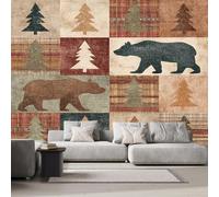 3D Photo Wallpaper Christmas Modern Wall Mural Non-Woven Poster 200x140 cm Pine Tree Bear Wall Art Wallpaper Decoration for TV Background Living Room Bedroom R-57
