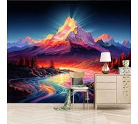 3D Photo Wallpaper Colorful Painting Mountains and Rivers 250(W) x175(H) cm Wall Mural Home Decor Non-Woven Peel and Stick Self-Adhesive DIY Walls Decor for TV Background and Sofa Backdrop
