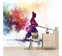 3D Photo Wallpaper Colorful Painting Sword Dance 400(W) x280(H) cm Wall Mural Creative Colorful Characters Non-Woven Peel and Stick Self-Adhesive Premium Art Print Decor for Living Room Bedroom