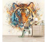 3D Photo Wallpaper Cool Tiger Head Painting 200(W) x140(H) cm Wall Mural Wild Animals Non-Woven Peel and Stick Self-Adhesive Large Poster Living Room Bedroom Tv Background Wall