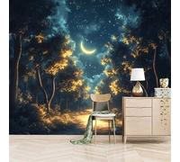 3D Photo Wallpaper Crescent Forest Starlight 300(W) x256(H) cm Wall Mural Natural Scenery Non-Woven Peel and Stick Self-Adhesive for Study Living BedRooms Home