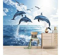 3D Photo Wallpaper Dolphin Ocean 300(W) x210(H) cm Wall Mural Animal Non-Woven Peel and Stick Self-Adhesive for Living Room, Bedroom, Kids Room, Office