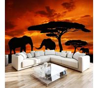 3D Photo Wallpaper Elephant 400x280 cm Art Wall Mural Non-Woven Small 3D Panoramic Poster Sunset Animals Mural Wallpaper Poster TV Background Decoration for Living Room Bedroom R1126