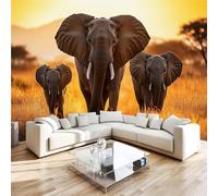 3D Photo Wallpaper Elephants Africa Grasslands Animals Wall Mural Decoration Poste Premium Non-Woven Wall Mural Wallpaper Wall Art for Living Room Bedroom Children's Room Office W300xH210 4yf275