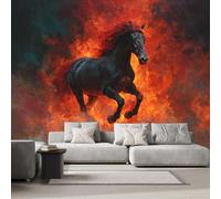 3D Photo Wallpaper Flames Horse 200x140 cm Art Wall Mural Non-Woven Small 3D Panoramic Poster Animal Mural Wallpaper Poster TV Background Decoration for Living Room Bedroom R1265