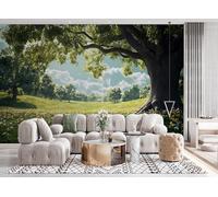 3D Photo Wallpaper Forest Path Print Wall Murals, Oak Trees Springtime Lawn Non-Woven Wall Mural, Decoration Poster Picture Design Modern Mural 200x140 cm (WxH) for livingroom Kids Bedroom 14U-30