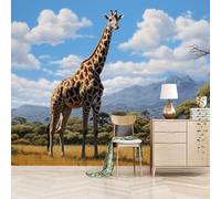 3D Photo Wallpaper Forest-Steppe Giraffe 200(W) x140(H) cm Wall Mural Animal Non-Woven Peel and Stick Self-Adhesive Large Poster Living Room Bedroom Tv Background Wall