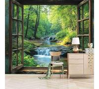 3D Photo Wallpaper Forest Stream Outside The Window 366(W) x256(H) cm Wall Mural Fresh and Natural Style Non-Woven Peel and Stick Self-Adhesive Poster Decoration for Bedroom Living Room Corridor