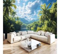 3D Photo Wallpaper Forest Stream Sky Landscape Wall Mural Decoration Poste Premium Non-Woven Wall Mural Wallpaper Wall Art for Living Room Bedroom Children's Room W366xH254 8yf123