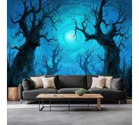 3D Photo Wallpaper Full Moon Ancient Tree 200 x 140 cm Wall Mural, Fantasy Forest Modern Living Room Tv Background Mural Wallpaper for Living Room Tv Sofa Theme Hotel Murals