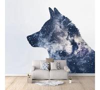 3D Photo Wallpaper Fusion of Starry Sky and Wolf 150(W) x105(H) cm Wall Mural Visual Art Shock Non-Woven Peel and Stick Self-Adhesive Home Decoration Bedroom Kitchen Wall Paper