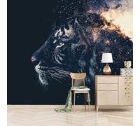 3D Photo Wallpaper Fusion of The Starry Sky and The Tiger 150(W) x105(H) cm Wall Mural Visually Stunning Art Non-Woven Peel and Stick Self-Adhesive Home Decoration Bedroom Kitchen Wall Paper
