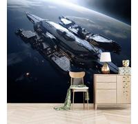 3D Photo Wallpaper Giant Space Battleship 400(W) x280(H) cm Wall Mural Sci-fi Futuristic Style Non-Woven Peel and Stick Self-Adhesive Premium Art Print Decor for Living Room Bedroom