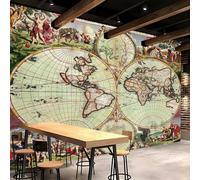 3D Photo Wallpaper Giant World Map 350x256 cm Non-Woven Wall Mural International Map Vintage Mural Wallpaper for Living Room Bedroom Dining Room Hotel Wall Art Painting