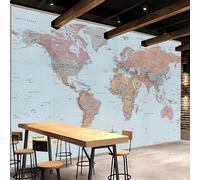 3D Photo Wallpaper Giant World Map 350x256 cm Non-Woven Wall Mural International Map Vintage Mural Wallpaper for Living Room Bedroom Dining Room Hotel Wall Art Painting