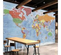 3D Photo Wallpaper Giant World Map 350x256 cm Non-Woven Wall Mural International Map Vintage Mural Wallpaper for Living Room Bedroom Dining Room Hotel Wall Art Painting