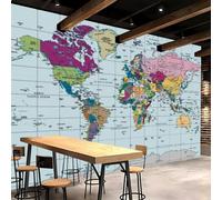 3D Photo Wallpaper Giant World Map 400x280 cm Non-Woven Wall Mural International Map Vintage Mural Wallpaper for Living Room Bedroom Dining Room Hotel Wall Art Painting