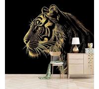 3D Photo Wallpaper Golden Lines Outline The Tiger 400(W) x280(H) cm Wall Mural Animal Non-Woven Peel and Stick Self-Adhesive Premium Art Print Decor for Living Room Bedroom