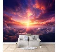 3D Photo Wallpaper Gorgeous Sunrise Breaks Through The Clouds 400(W) x280(H) cm Wall Mural Magnificent Sight Non-Woven Peel and Stick Self-Adhesive Premium Art Print Decor for Living Room Bedroom