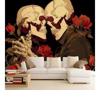 3D Photo Wallpaper Gothic Skeleton 130x80cm，Skull Lover Wall Mural Silk Wall Decor Art for Bedroom Living Room Corridor Dining Room
