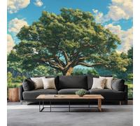 3D Photo Wallpaper Grassland Ancient Tree 200 x 140 cm Wall Mural, Natural Elements Modern Living Room Tv Background Mural Wallpaper for Living Room Tv Sofa Theme Hotel Murals